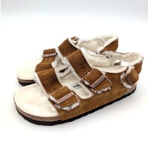 Birkenstock Milano Suede Shearling Sandals Unisex Mink Size US W6/M4 EU37